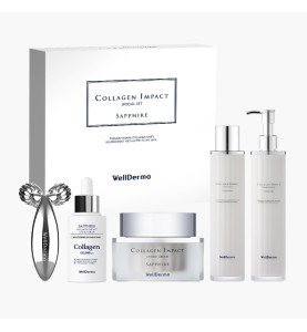 Wellderma Sapphire Collagen Impact Special Set / Премиальный набор из 5 предметов (тоник/ эмульсия/ сыворотка/ крем/ массажер), 100 мл + 100 мл + 50 мл + 50 гр + 1 шт